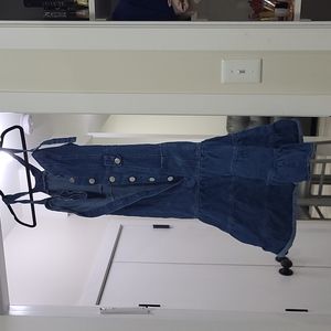Denim knee length dress button up